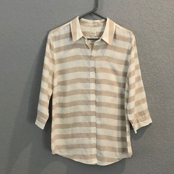 Chico's Women's Size 2 (L/12) Stripe No-Iron Button-Up Top - Picture 1 of 4